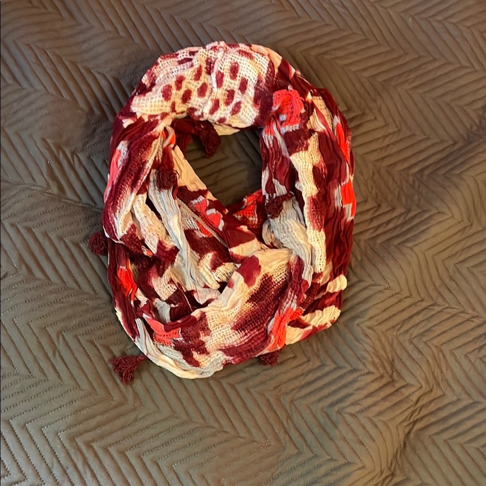 Red and White Patterned Scarf